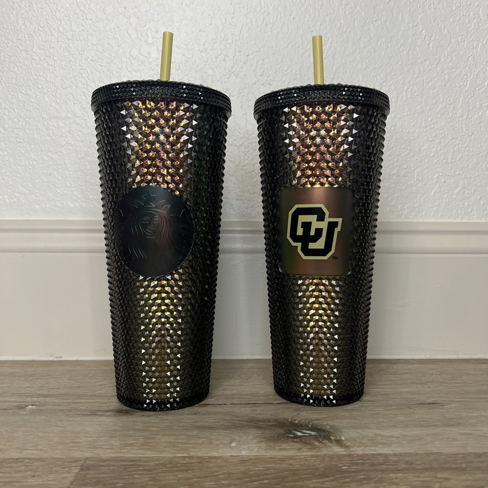 2 Starbucks CU Colorado University Studded Tumbler Iridescent Black & Gold